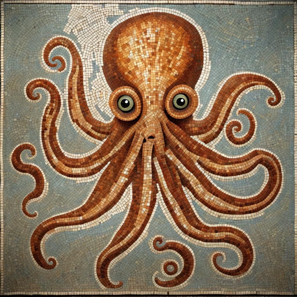Ancient Roman Mosaic Octopus Portrait