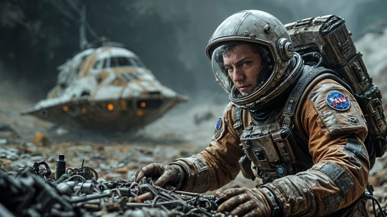 Astronaut Salvages Derelict Spacecraft in Space Suit