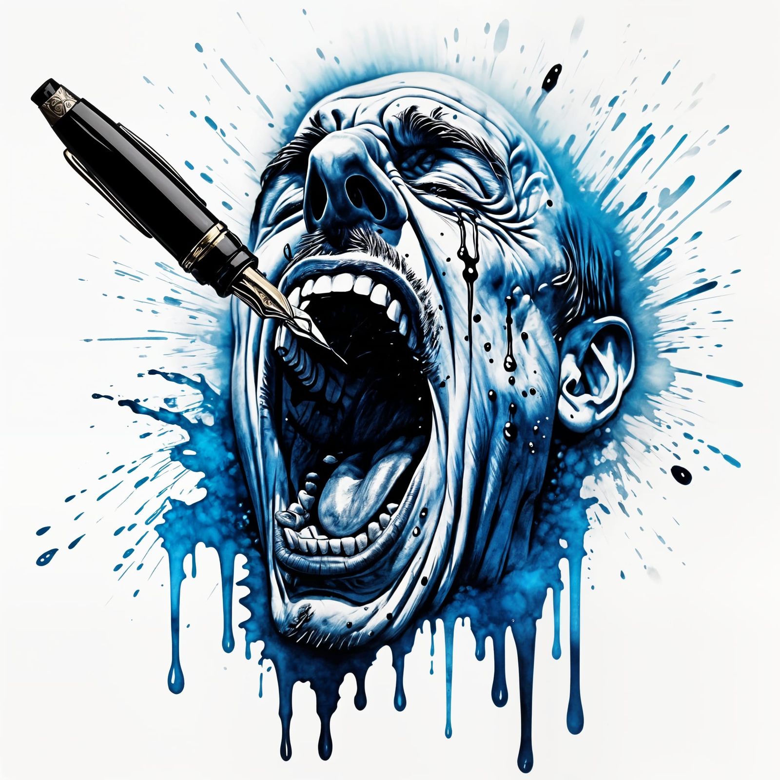Screaming Hand Stabbed by Pen in Alcohol Ink Style