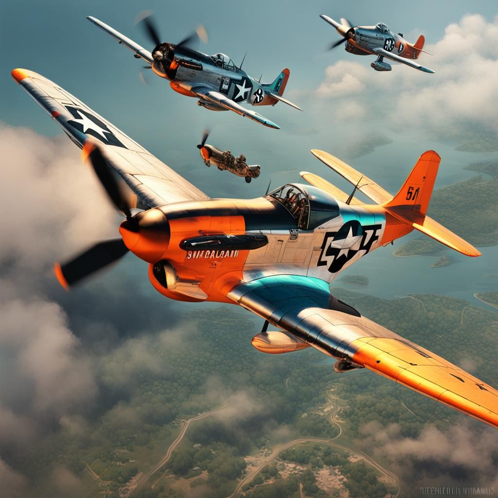 P-51 Mustang Protecting B-17s: Dynamic Concept Art