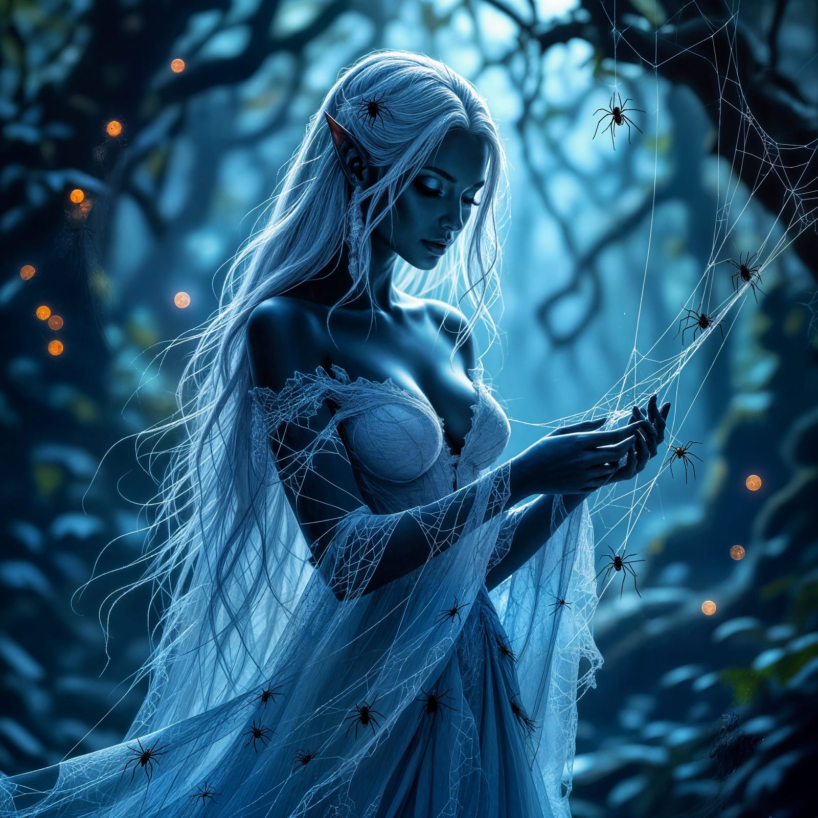 Dark Elf in Gossamer Spiderweb Dress