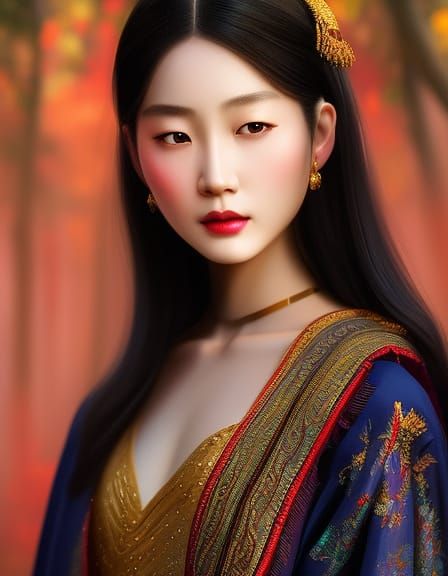 Chinese Beauty in Red Dress: Professional Portrait
