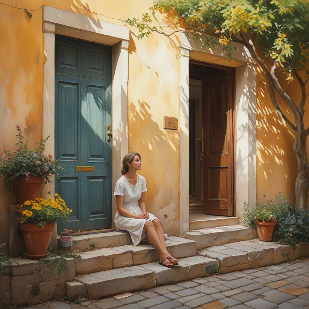 Italian Street Scene: Watercolor Painting with Golden Light