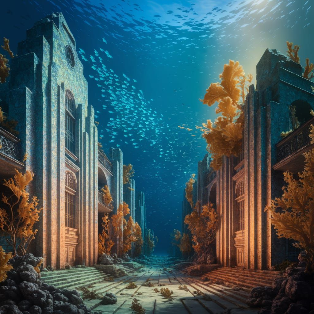 Submerged Atlantis Ruins in National Geographic Style