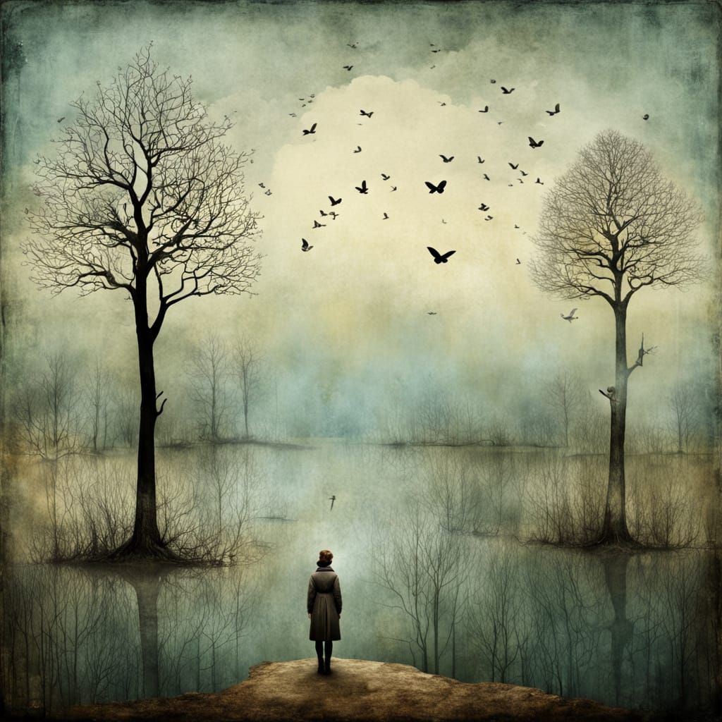 Solitary Figure in Surreal Landscape