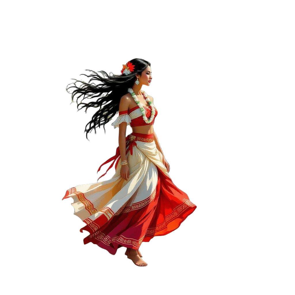 Hawaiian Goddess in Hula Attire at Cliff's Edge