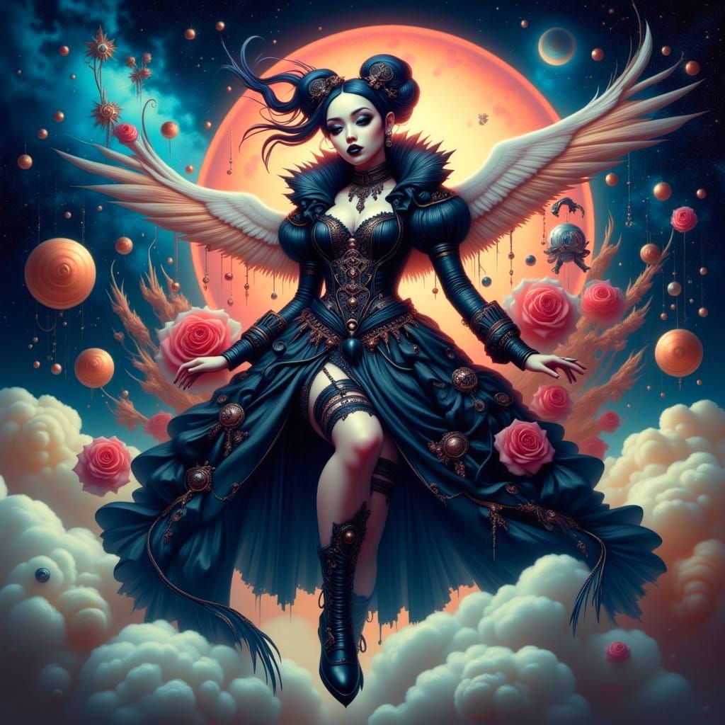 Goth Punk Cosmonaut Spins Through Whimsical Galaxy