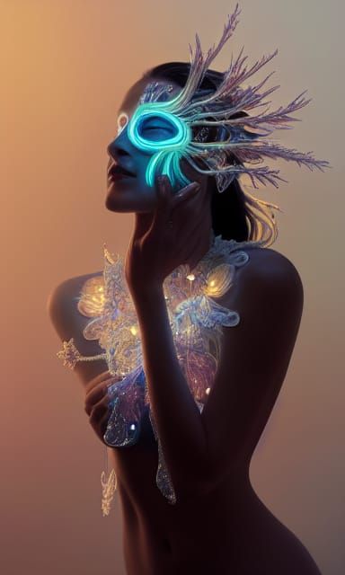Bioluminescent Goddess of Light in Crystalline Fractal Art