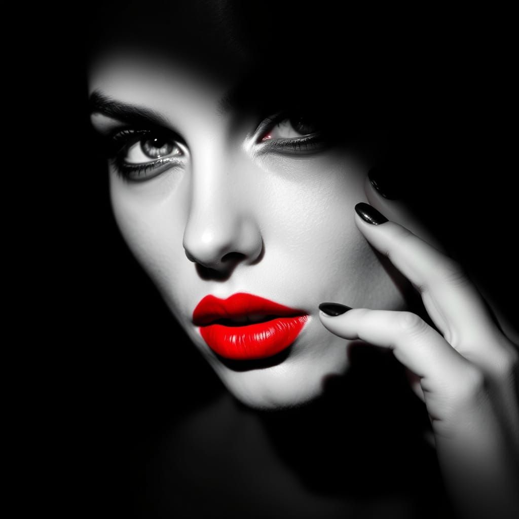 Elegant Woman's Face in Minimalist Black and White Photo