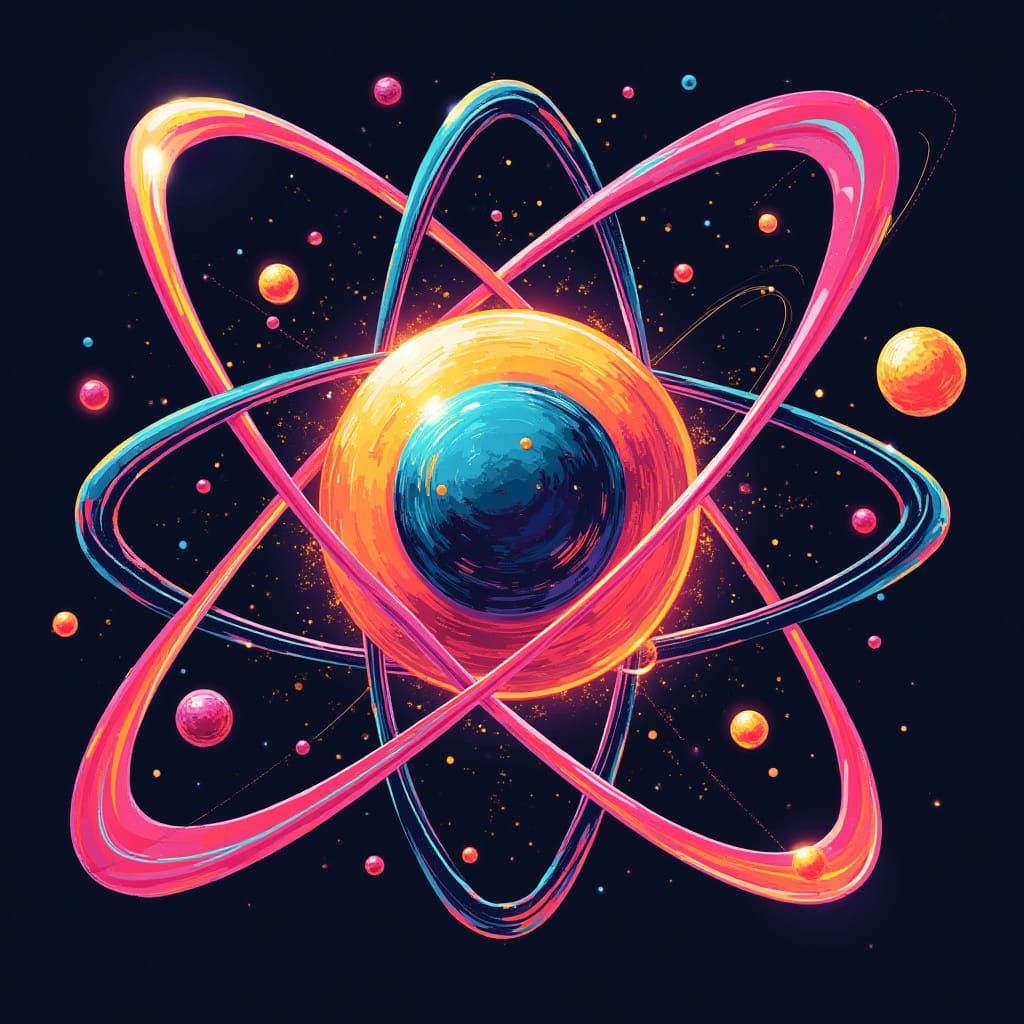 Stylized Atom in Futuristic Neon Style
