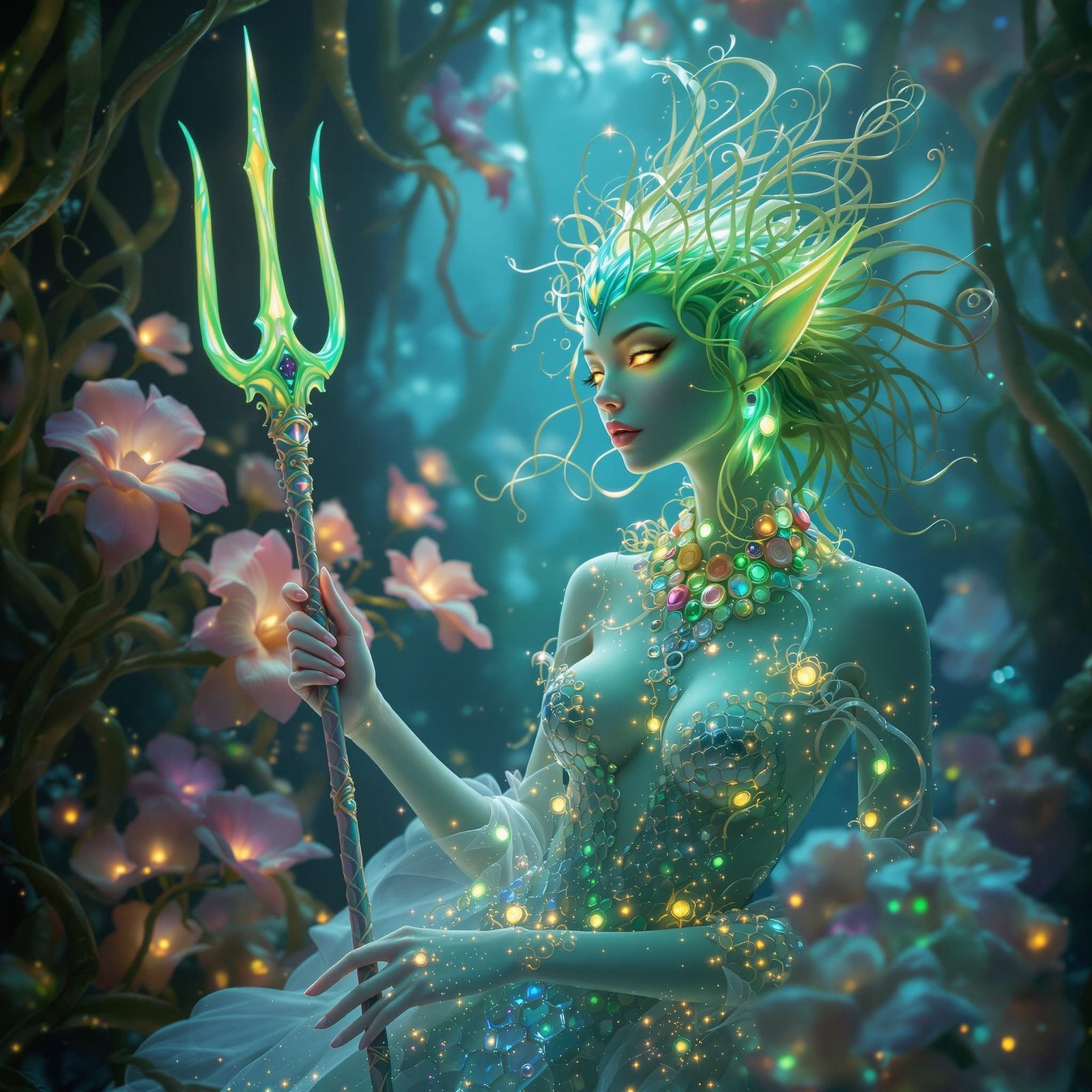 Luminous Sea Sprite in Ethereal Attire