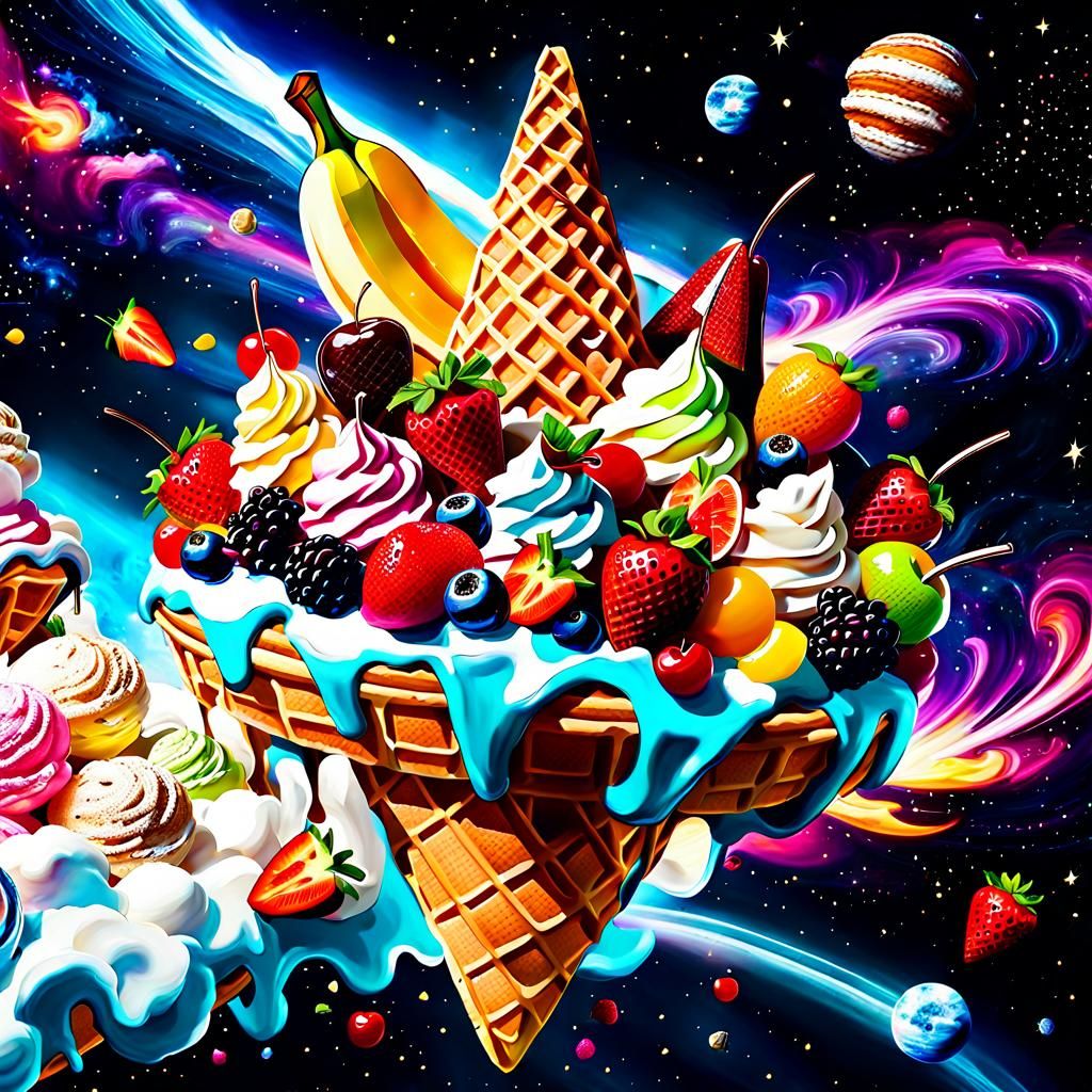 Banana Split Spaceship Soaring Through Creamy Galaxy