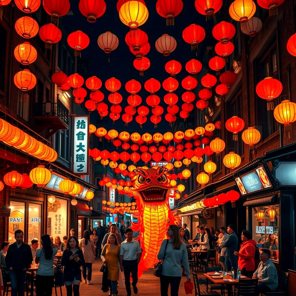Lantern-lit Chinatown Street at Twilight