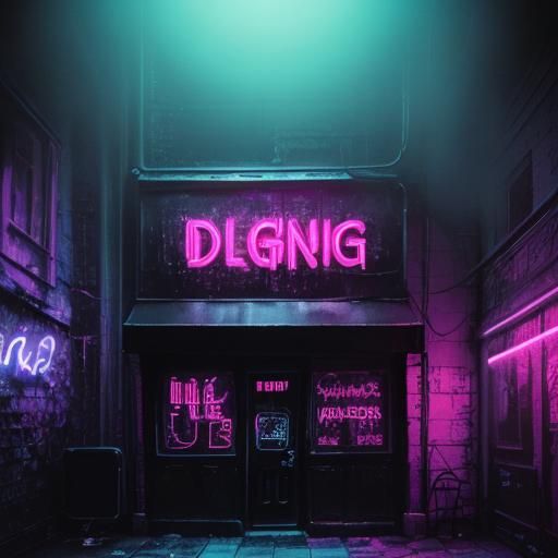 Punk Rock Club with Rubber Monsters in Neon Light