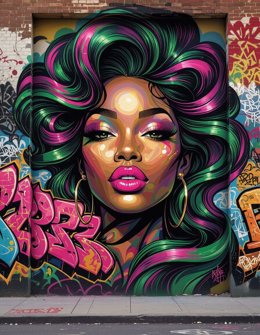Goddess Emerges from Graffiti Mural in Vibrant Colors