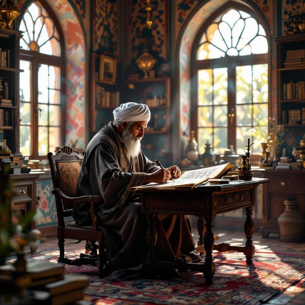 Calligrapher Creates Arabic Script in Islamic Art Style