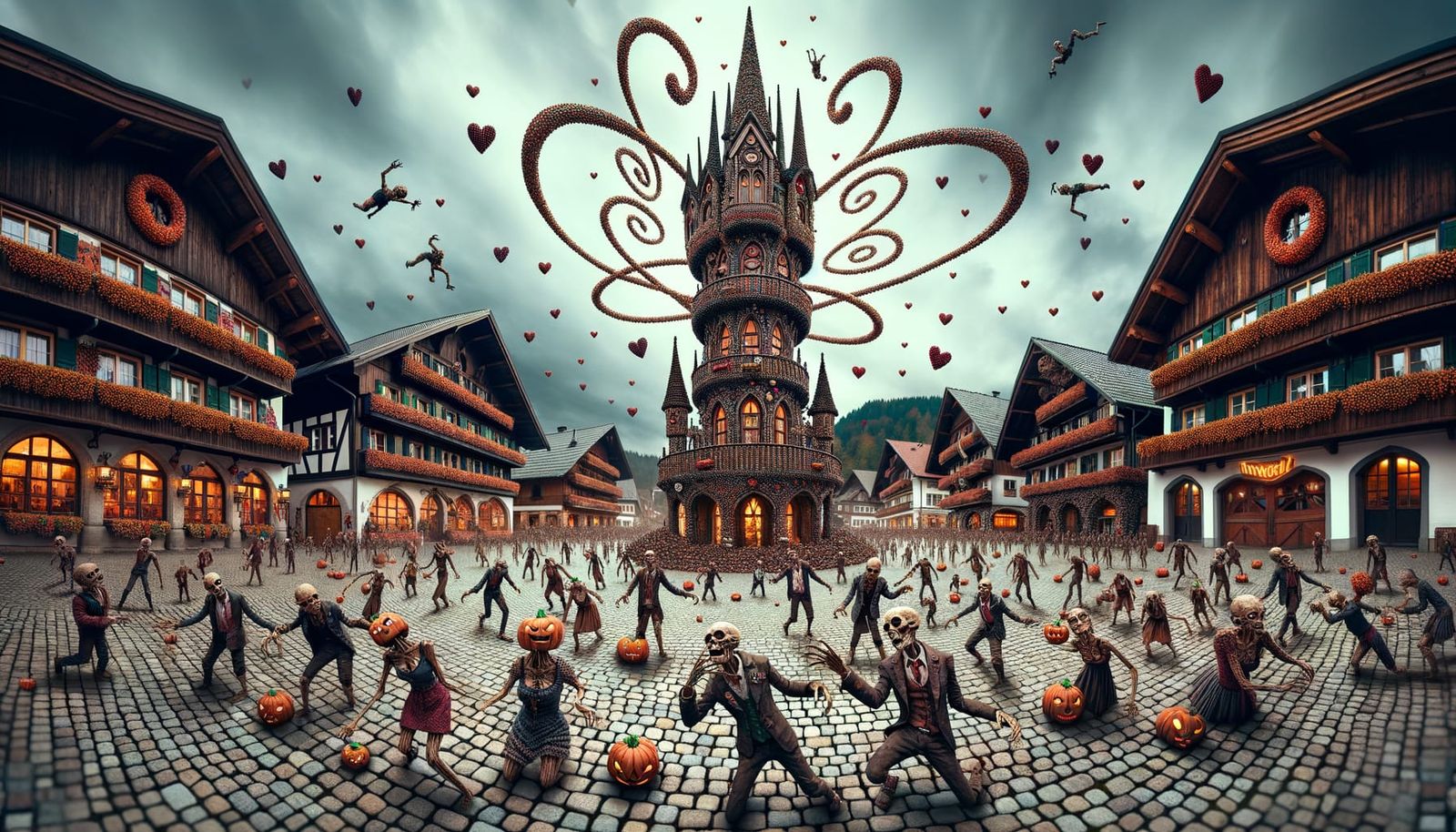 Dieselpunk Village Plaza with Heart Building