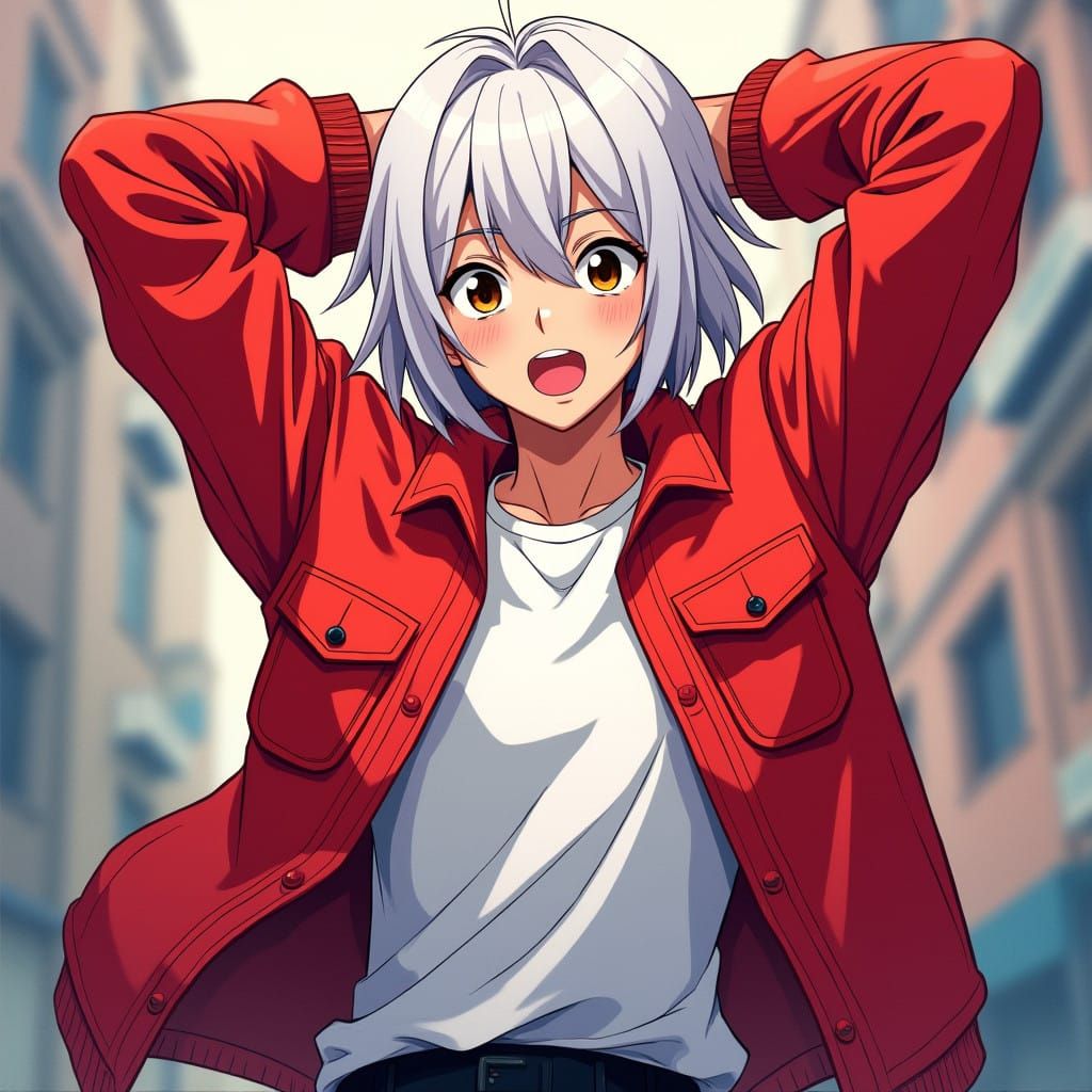 Manga-Inspired Young Man in Red Jacket Anime Style
