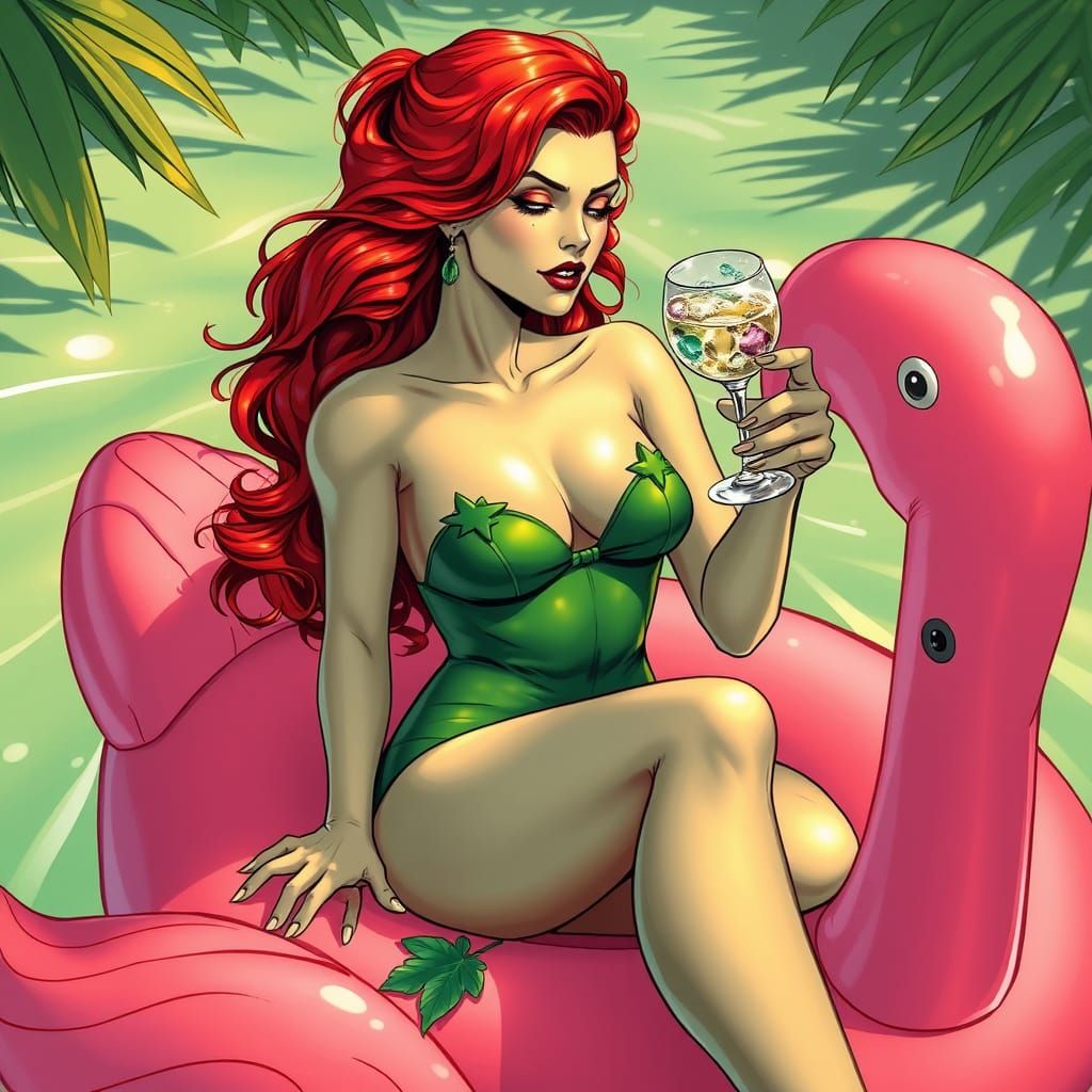 Poison Ivy in Vintage Comic Style with Gin