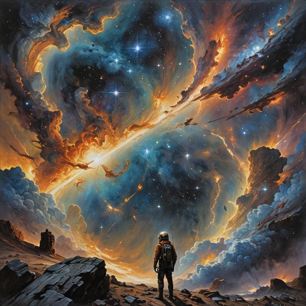 Particles in Space Search for Meaning: Oil Painting