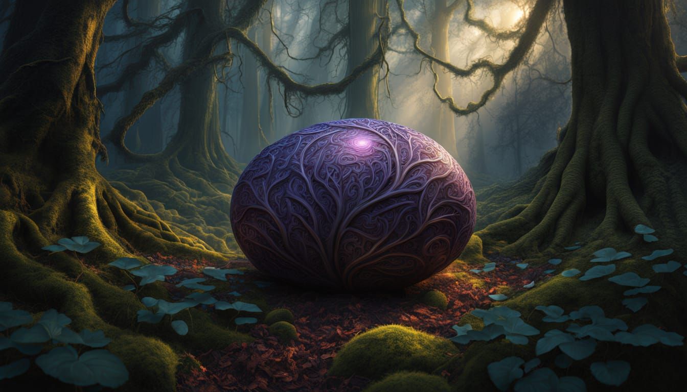 Ethereal Ovum Blooms in Ancient Forest Fantasy