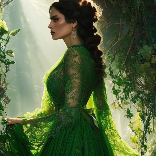 Woman in Green Lace Gown, Digital Art