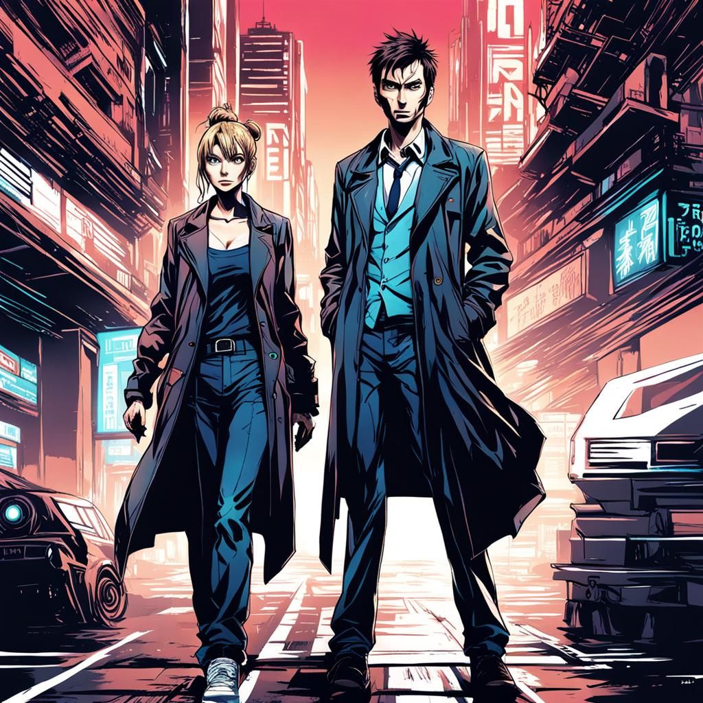 Tenth Doctor in Cyberpunk Edgerunners Anime Style