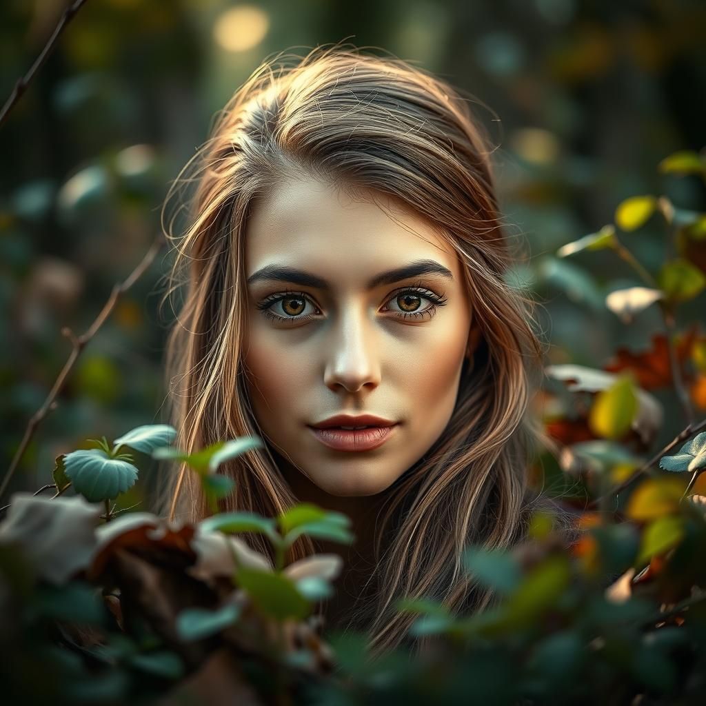 Hyperrealistic Camouflage Portrait with Natural Bokeh
