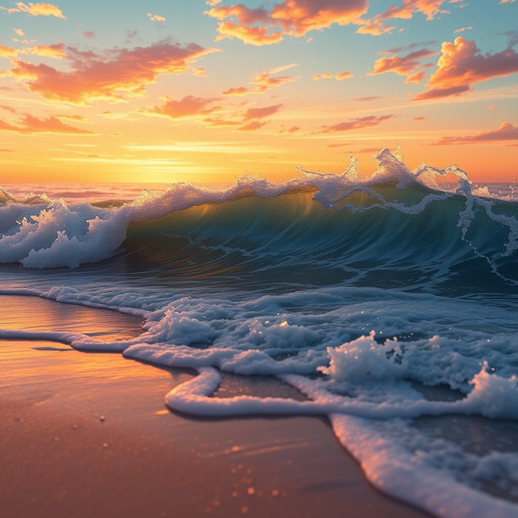 Serene Sunset Beach Scene in Vibrant Anime Style