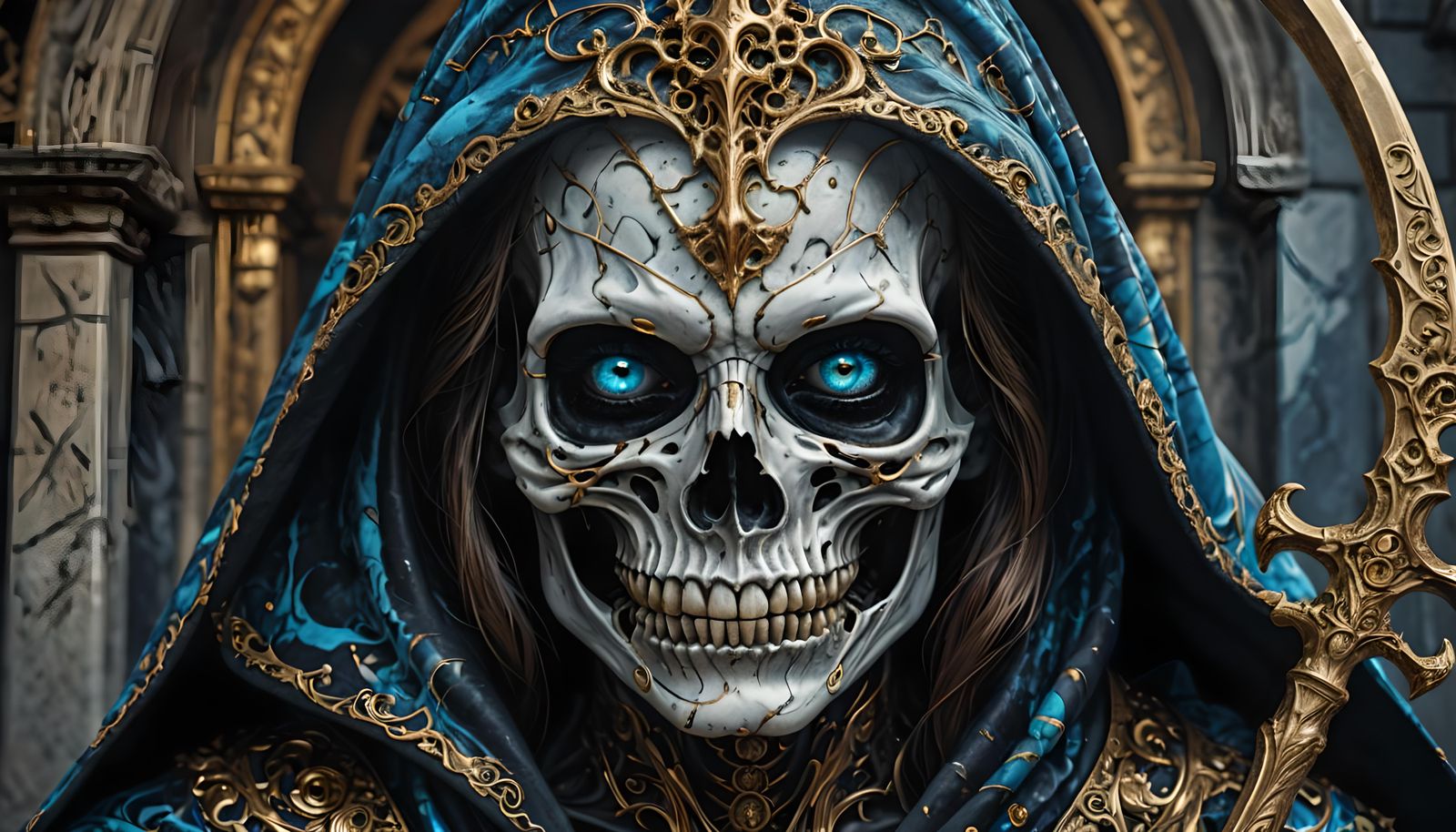 Marbled Grim Reaper with Golden Scythe