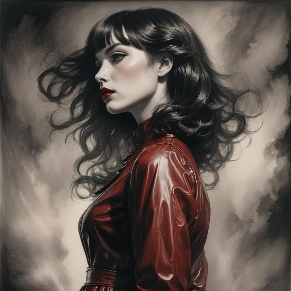 Striking Woman in Profile: Hyperdetailed Charcoal Drawing