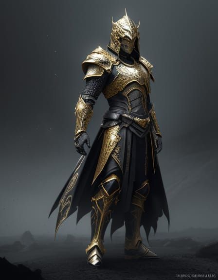 Breathtaking Black and Gold Knight in Hyper-Realistic Digita...