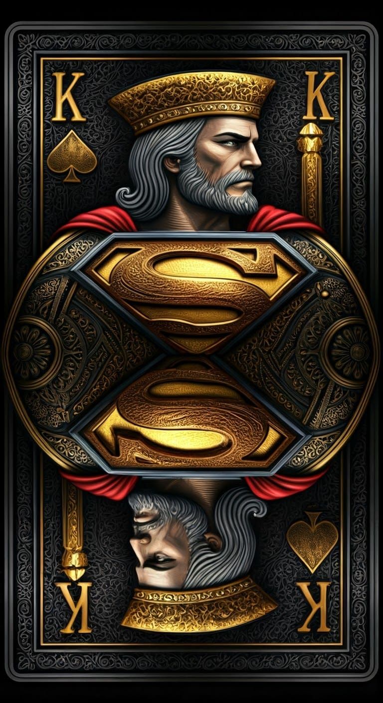 Metallic King Playing Card with 3D Superman Logo in Pixelate...