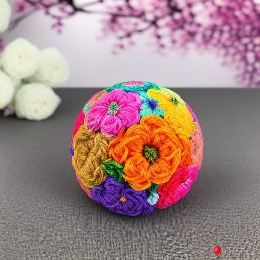 Yarn Ball and Crochet Dress: Photorealistic Gouache Painting