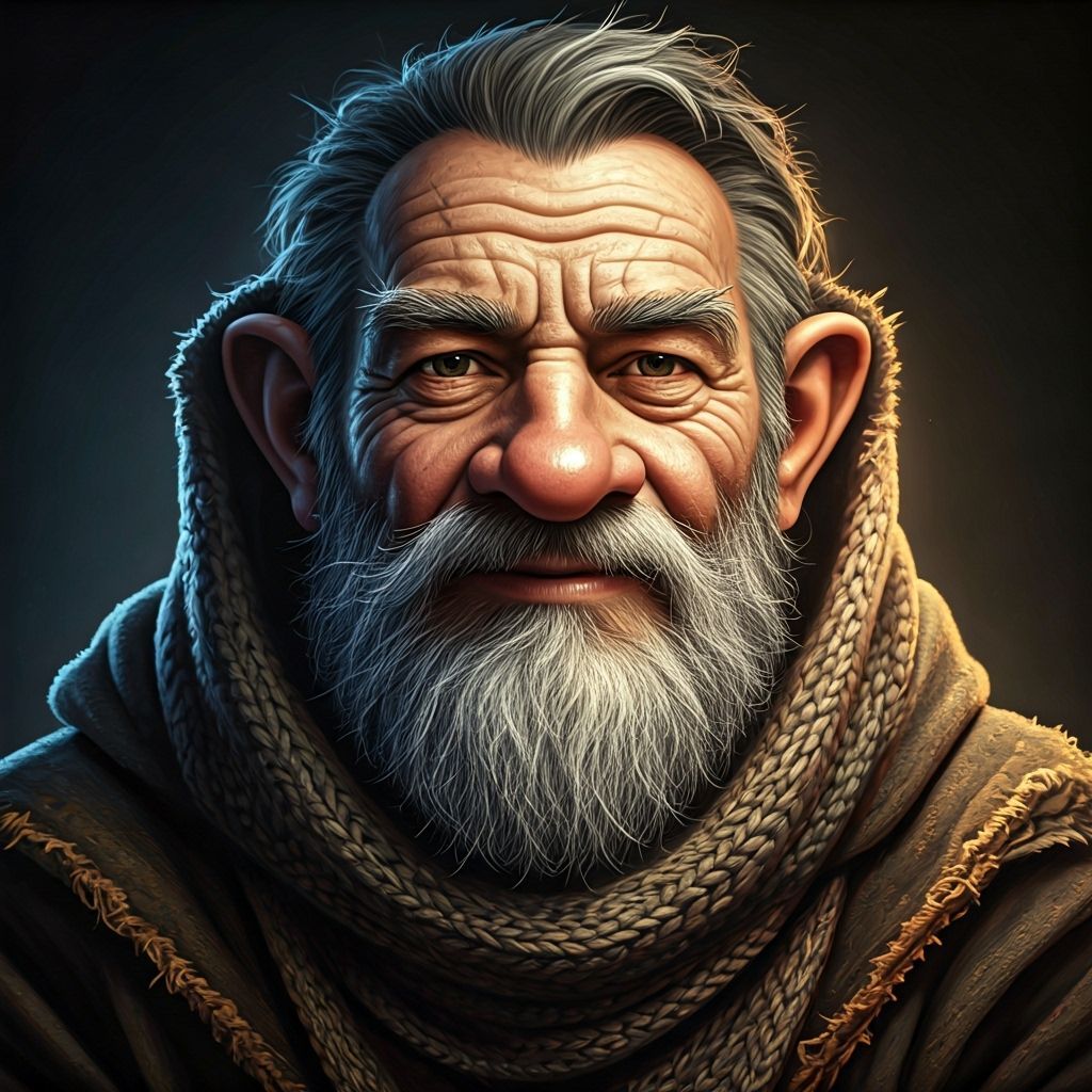 Grizzled Gnome Mendicant with Knit Scarf