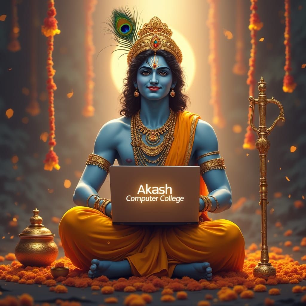 Krishna with Laptop: A Digital Art Fusion