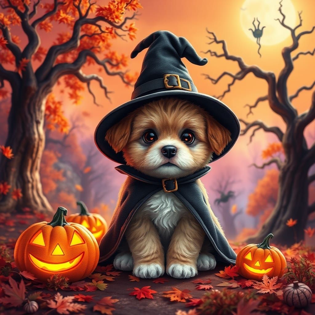 Halloween Puppy in Whimsical Digital Art