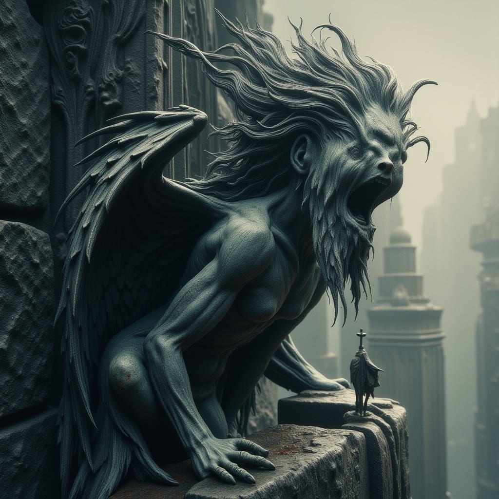 Ethereal Gargoyles on Gothic Architecture