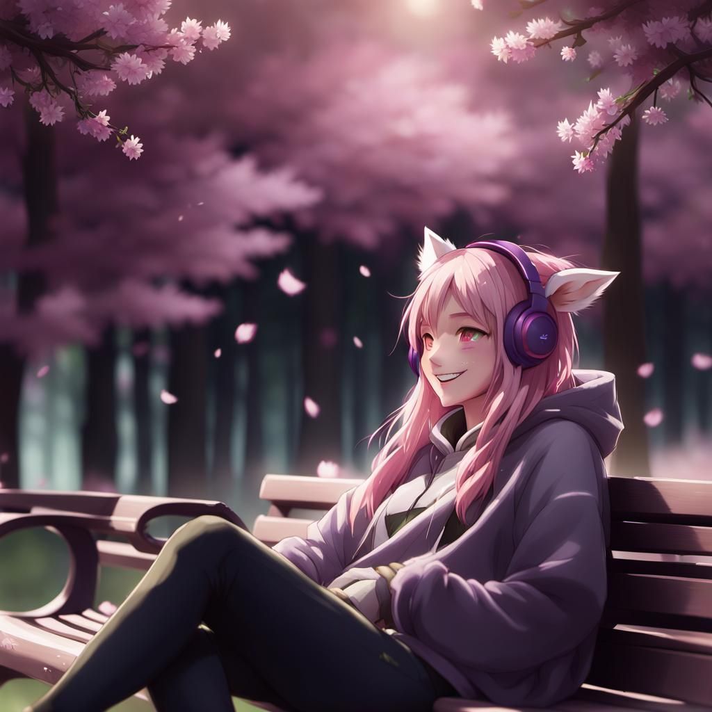 Anime Girl with Wolf Features in Pastel Colors