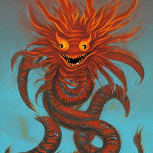 Surreal and Horrific Fire Worm Monster