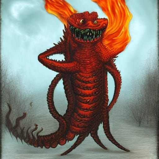 Surreal and Horrific Fire Worm Monster
