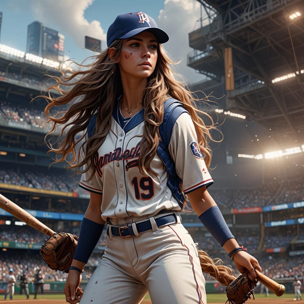 Beautiful Woman Baseball MVP in Detailed Matte Painting
