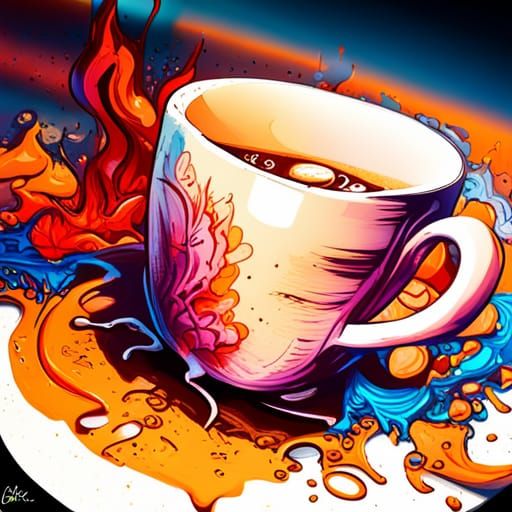 Colorful Coffee Cup in Graffiti Art Style