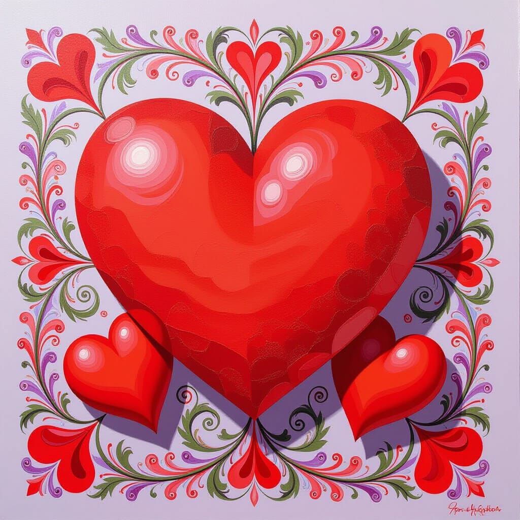 Vibrant Hearts in Gouache and Impasto Style