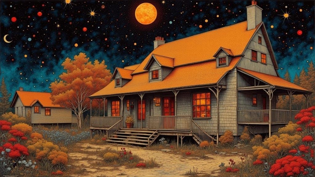 House Melts in Holographic Astral Cosmic Illustration