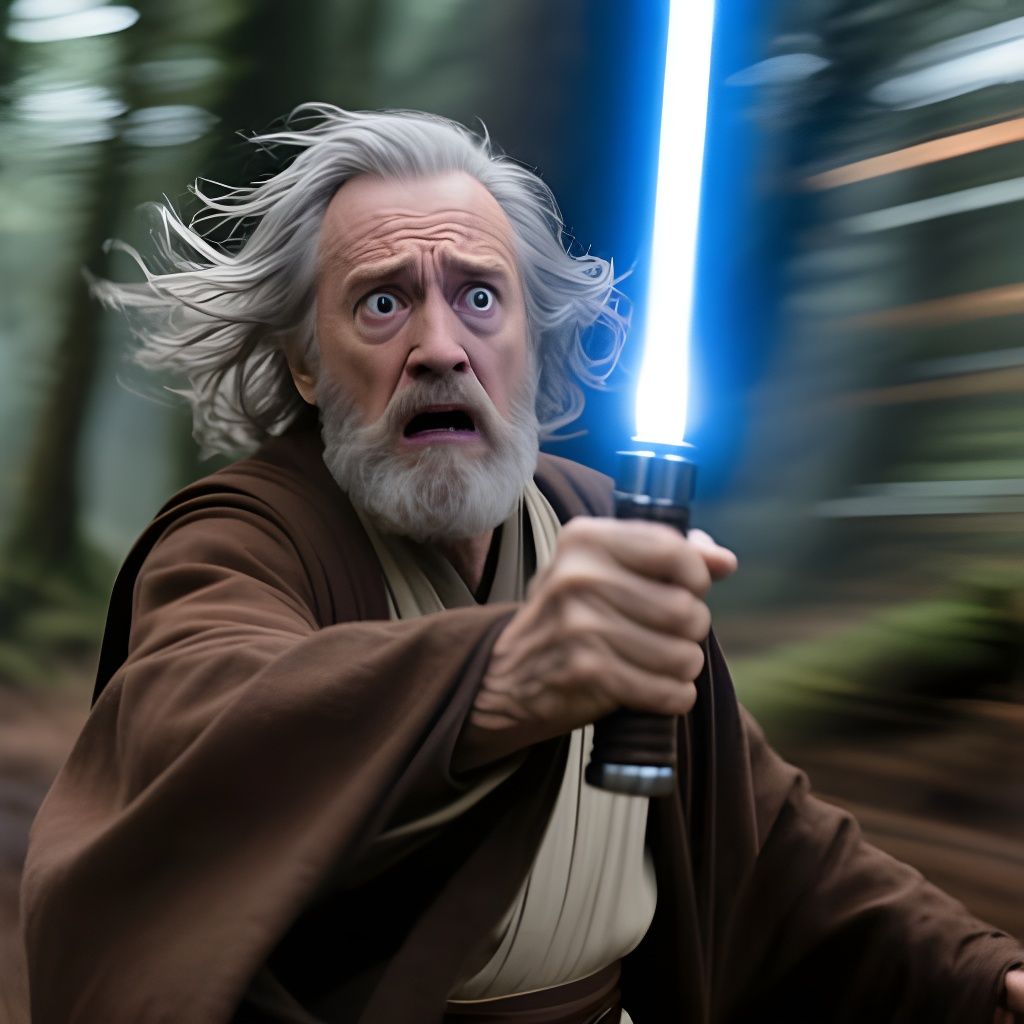 Older Obi-Wan Kenobi With Lightsaber in Dramatic Cinematic S...