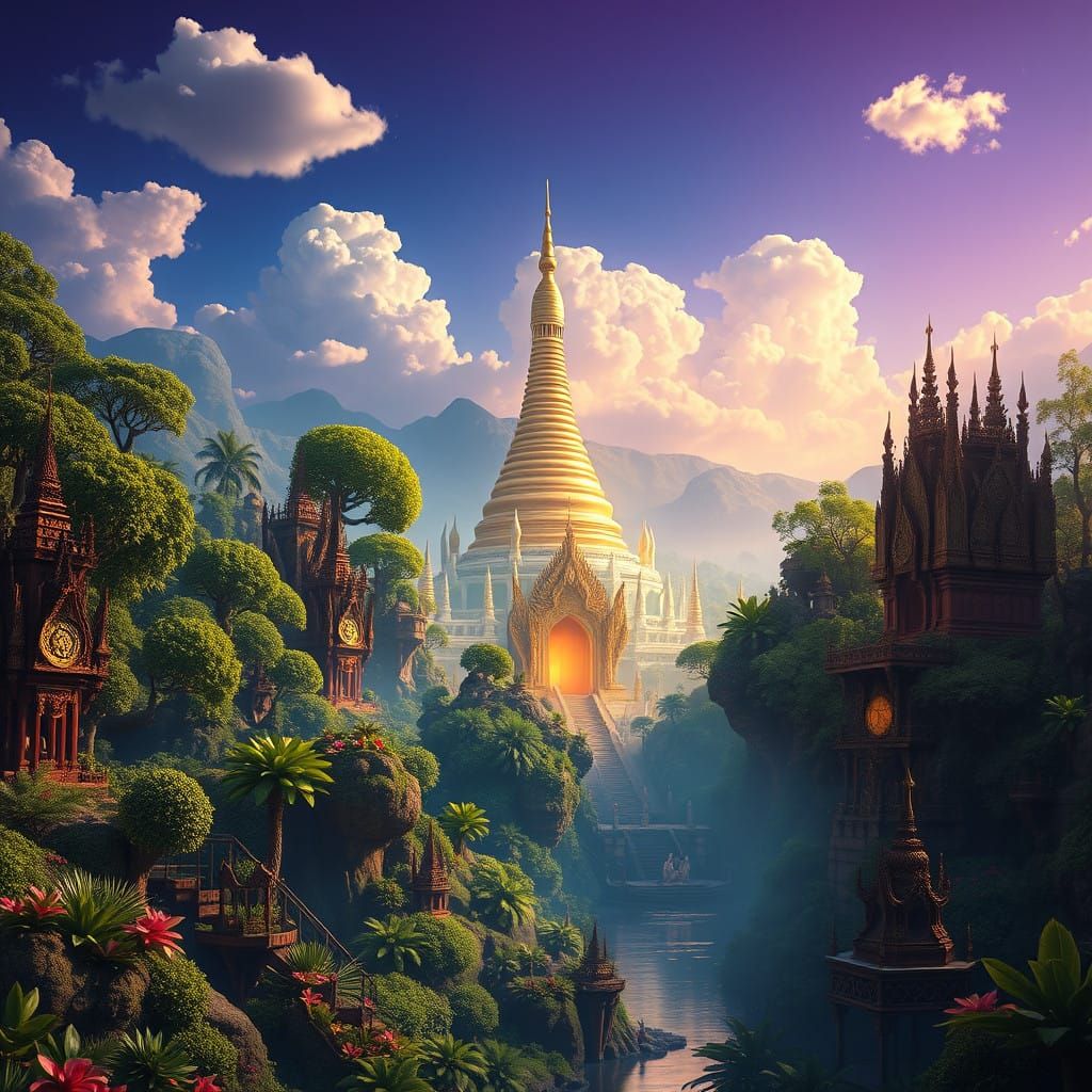 Whispers of Ancient Thailand in a Lush, Golden Jungle