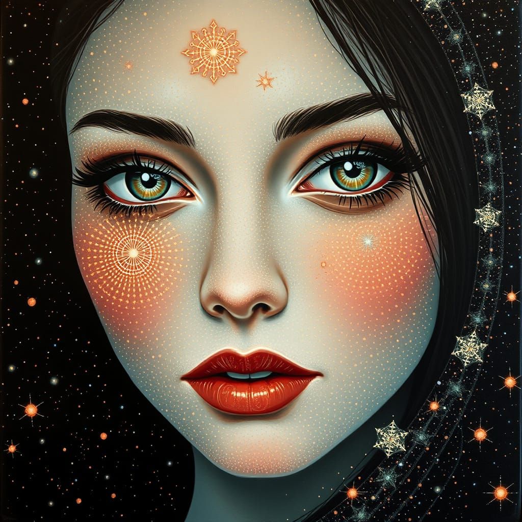 Starlight Beauty with Faberge Face in Surrealist Style