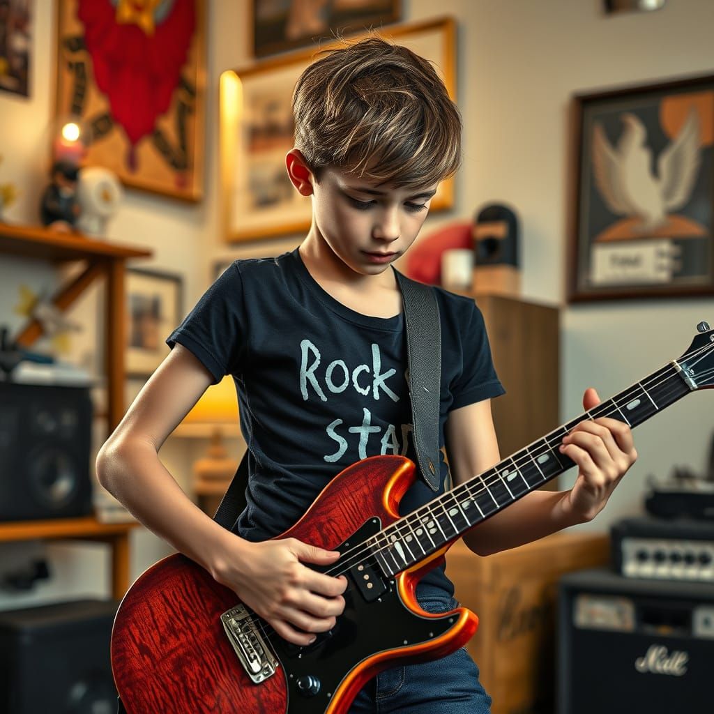Passionate Young Guitarist in Hyper-Realistic Style