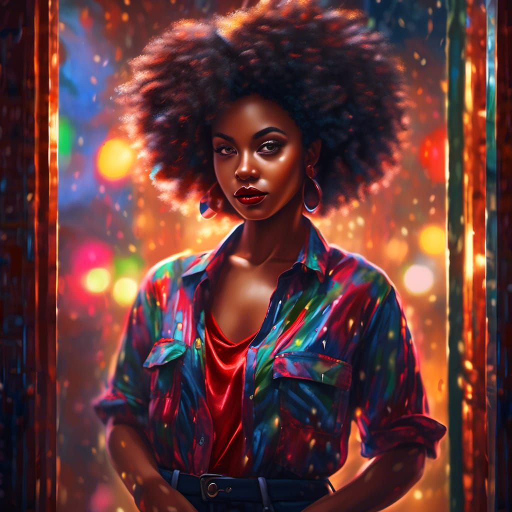 Confident Black Woman with Afro and Red Lips